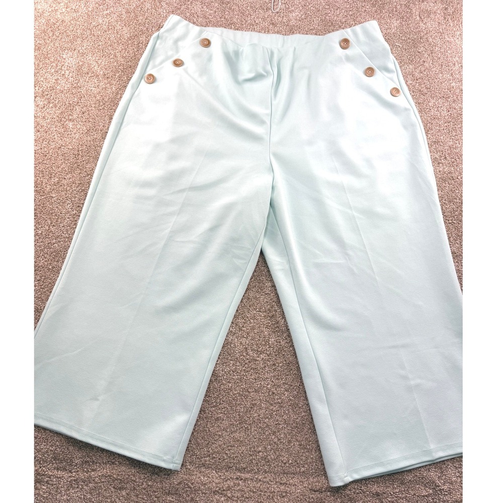 Womens Mint Green Sailor High Rise Wide Leg Cropped Pants 22 24W‎ Nautical Plus